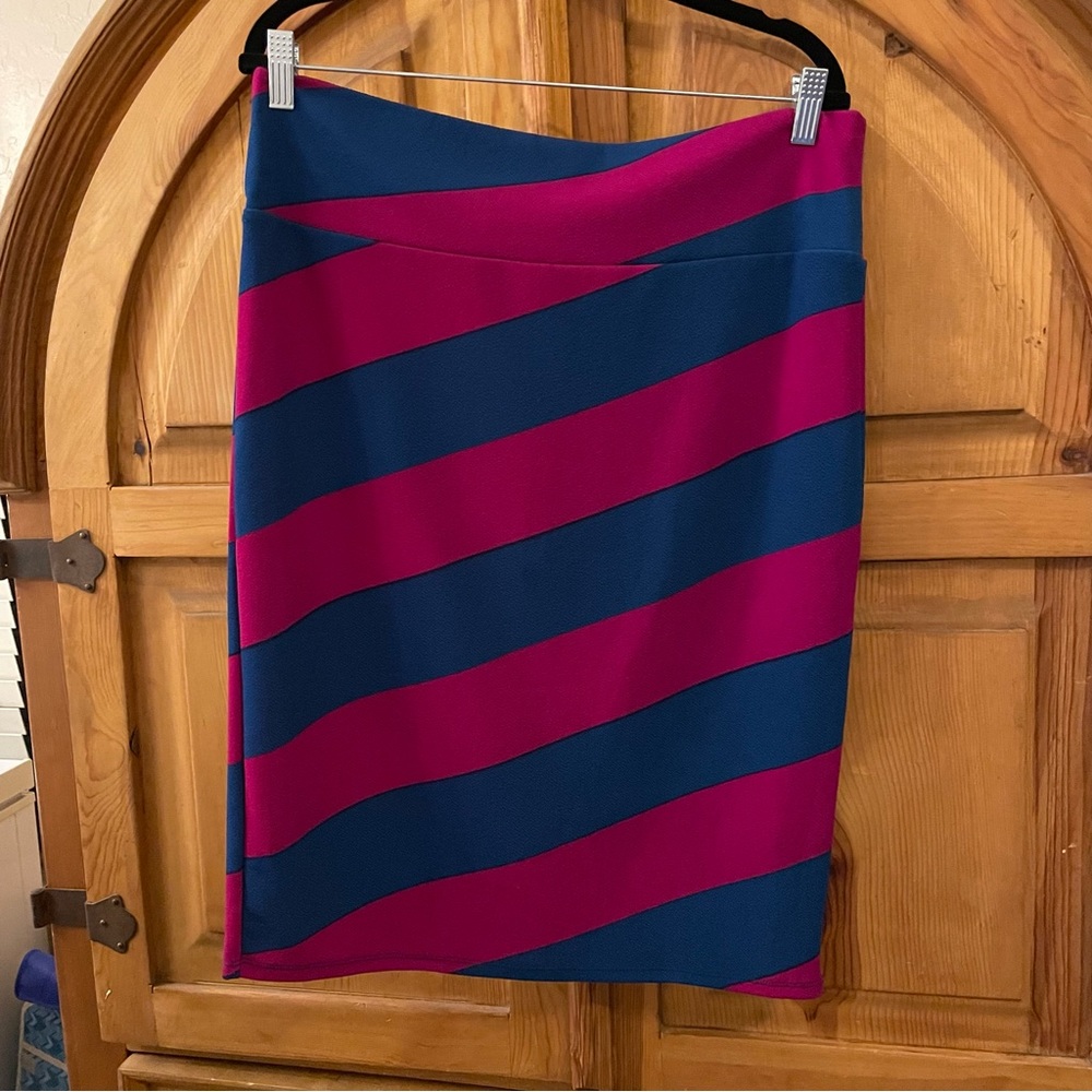 LuLaRoe - “Cassie” Pencil Skirt - Size XL - Fuchsia & Navy Blue